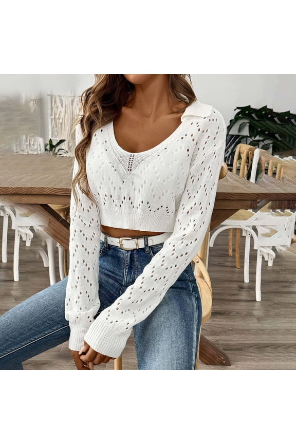 Womens Sweaters Cutout White Crop Long Sleeve Cheeky Light Collared Sweaters Womens Cardigan Sweaters S