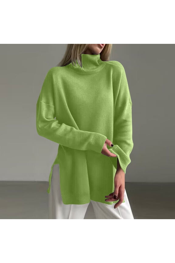 Womens Sweaters Green Turtleneck Long Long Sleeve Side Split Dressy Sweaters Womens Sweaters Cardigan M
