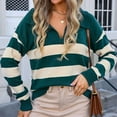 thumbnail image 1 of Amidoa Womens Sweaters Long Sleeve Green V-Neck Striped Lightweight Collared Fall Sweaters Womens Cardigans L, 1 of 7