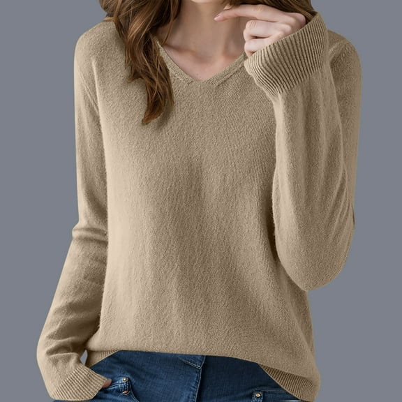 Amidoa Yellow Sweater Tops for Women Long Sleeve Cozy V-Neck Lightweight Casual Solid Sweaters Women's Cardigans L
