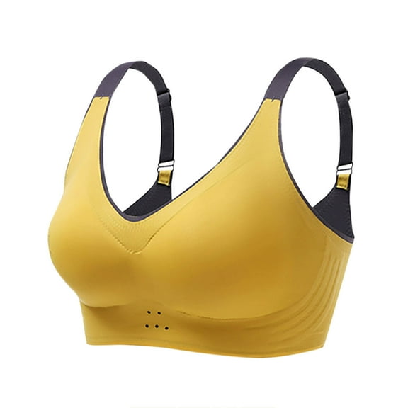 Amidoa Yellow Womens Bras Seamless Wire-Free Push-up Colorblock Bra Bralettes for Women L