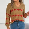 thumbnail image 1 of Amidoa Yellow Womens Sweater V-Neck Long Sleeve Valentines Collared Heart Crochet Sweaters Womens Cardigans L, 1 of 8