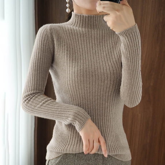 Amidoa Yellow Womens Sweaters Turtleneck Slim Long Sleeve Basic Cozy Lightweight Sweaters Women's Cardigans/Sweaters XXL