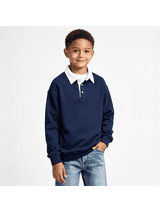 Amidoa Boys Sweatshirt with Collar Casual Long Sleeve Fall Winter Loose Fit Kids Pullover Tops Navy 4-12