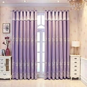 Amidoudou 1 Pair European Double Layer Curtains Luxury Flower Embroidered Curtains for Living Room Bedroom (Purple,52x96 Inch)