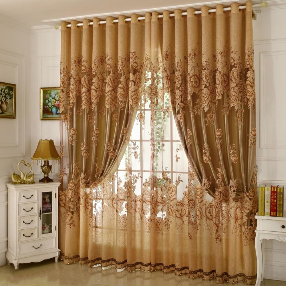 Amidoudou 1 par de cortinas europeas de doble capa bordadas con flores de lujo p