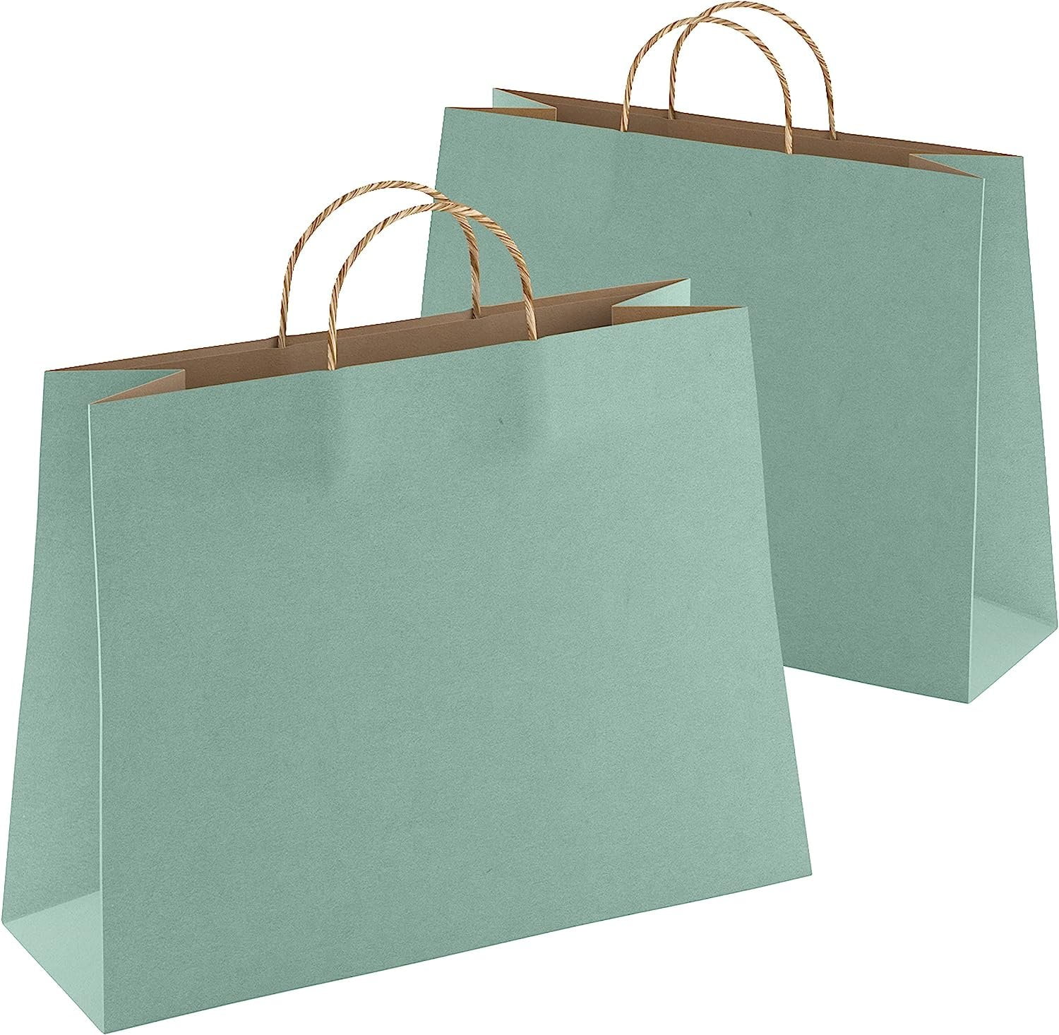 Amiff Kraft Paper Bags with Handles Bulk 16 x 6 x 12 Inch. 50 Pack Teal