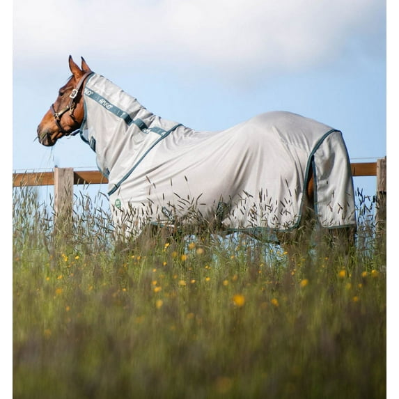 Amigo AmECO Bug Rug Fly Sheet (No Fill, Hood), Silver (Teal Trim), Size: 87