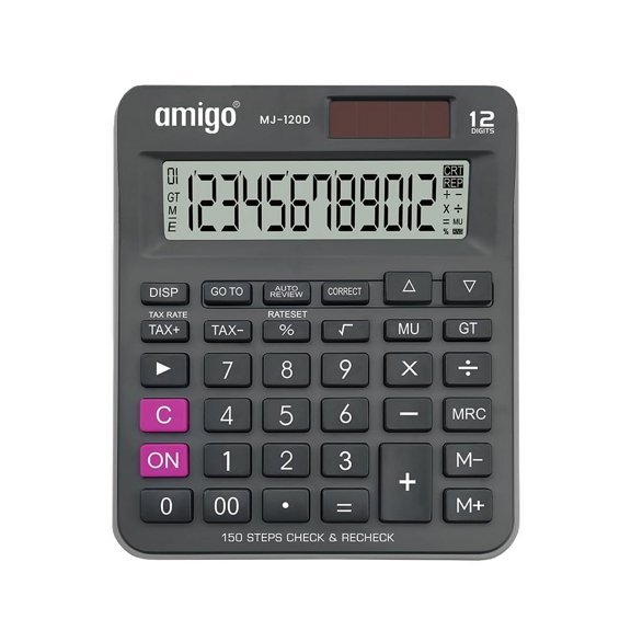 Amigo MJ-120D, Desktop Calculator, Large 12-Digit Display, 120 Steps Check, Memory Keys | Calculator Is Perfect For Use In The Office, Classroom