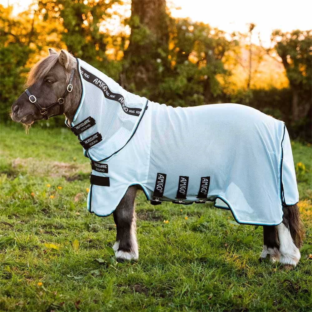 Amigo Petite Bug Rug Fly Sheet (No Fill, Hood), Azure Blue (Black/White ...