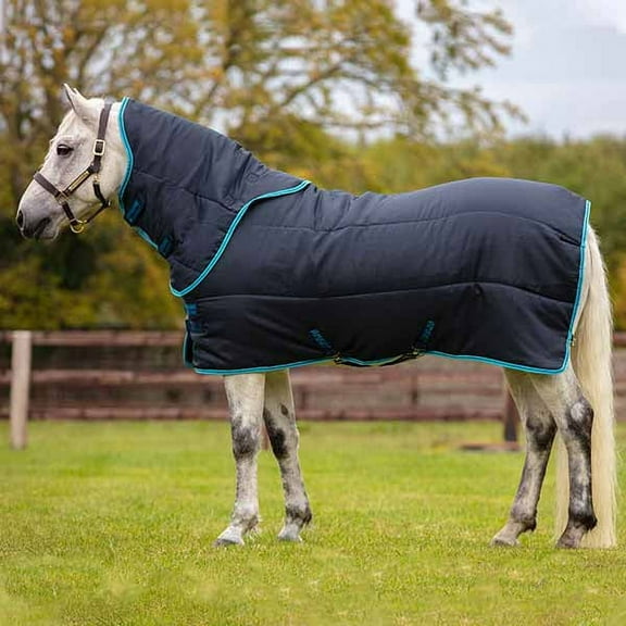 Amigo Pony Plus Insulator Stable Blanket (200g Medium, Hood), Navy (Electric Blue Trim), Size: 51