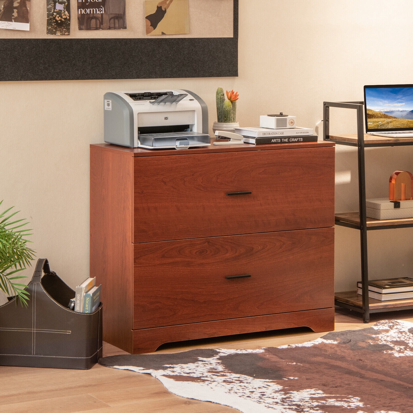 Amijoy 2-Drawer Wood Lateral File Cabinet w/ Adjustable Bars for Home Office Walnut