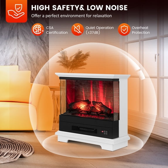 Amijoy 27" Electric Fireplace Heater, Freestanding Fireplace Stove With Remote Control, 7 Flame Colors, Overheat Protection