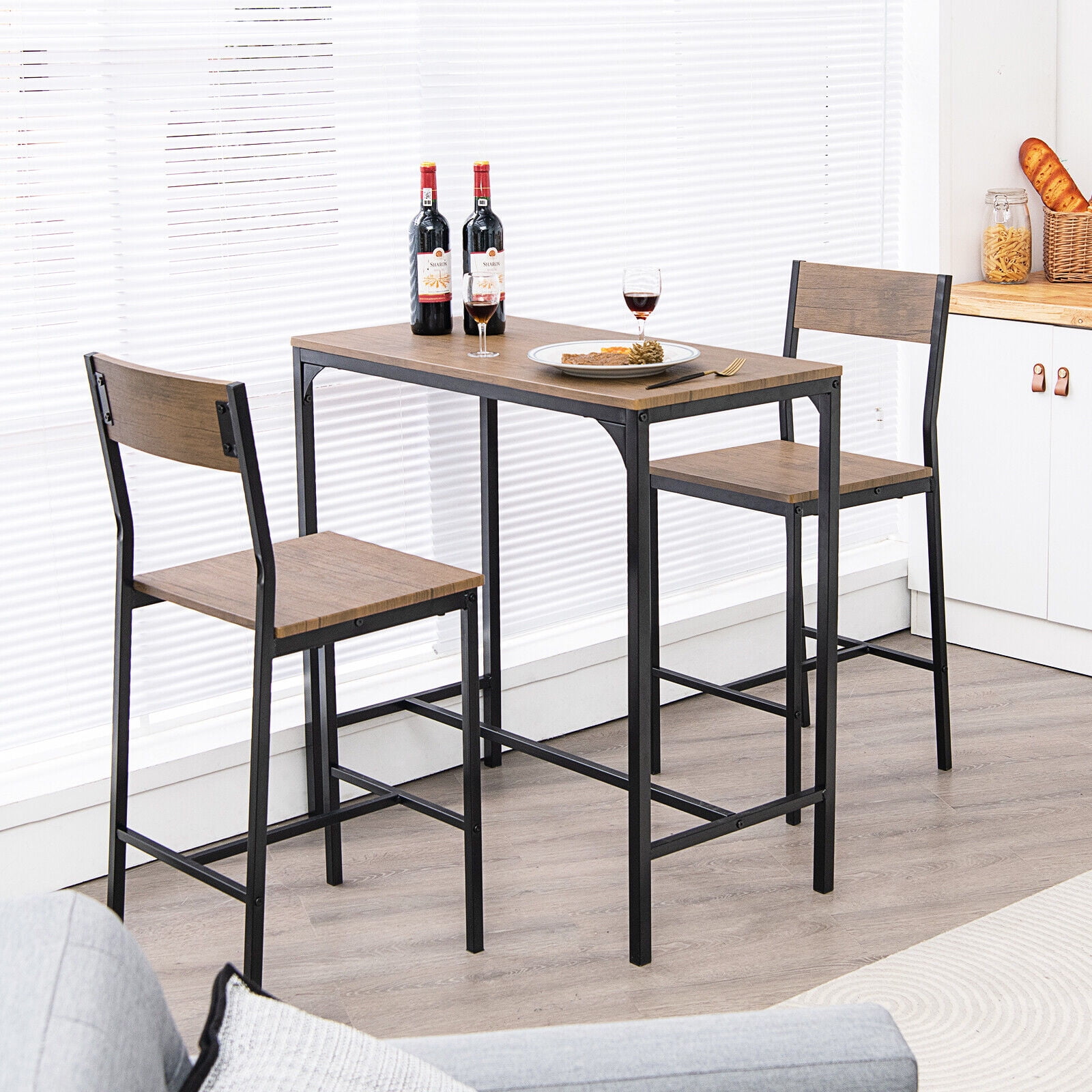 Amijoy 3 Pieces Bar Table Set, Pub Table Set W/Heavy Duty Steel Frame ...