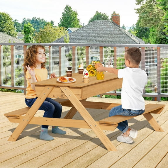 Amijoy 3-in-1 Kids Picnic Table Wooden Outdoor Water Sand Table w/ Play Boxes