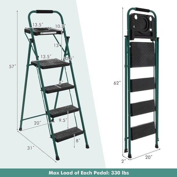 Amijoy 4 Step Ladder Folding Portable Anti-Slip Steel Step Stool 330lbs w/Tool Platform
