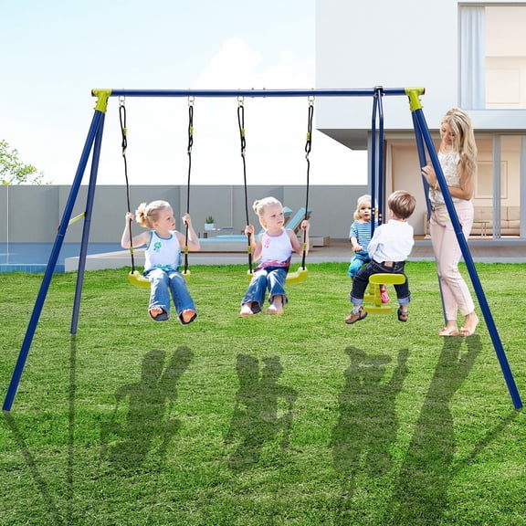 Amijoy 440 lbs Swing Set 2-in-1 Kids Swing Stand w/Two Swings & One Glider for BackyardAdjustable HeightKids Aged 3-10