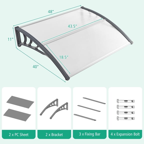 Amijoy 48" x 40" Window Outdoor Awning Door Canopy Exterior Awning Canopy All-Weather, Durable Gray