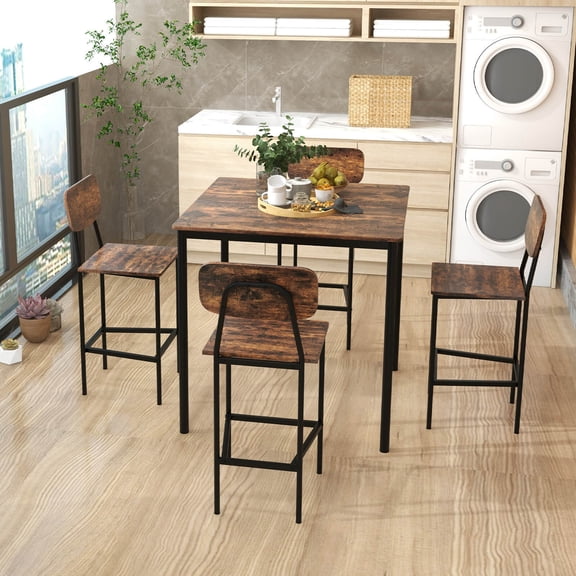 Amijoy 5-Piece Dining Bar Table Set for 4, Modern/Industrial/Vintage Counter-Height Dining Table & 4 Bar Chairs