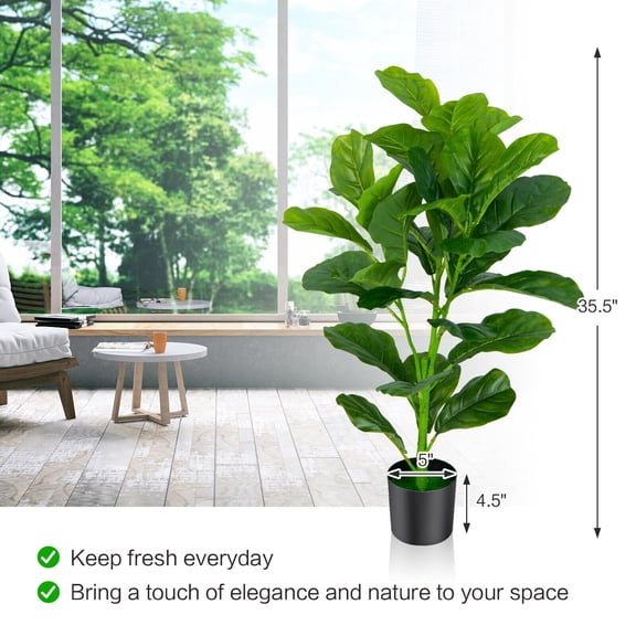Amijoy Artificial Tree 2-Pack Artificial Fiddle Leaf Fig Tree For Indoor And Outdoor, Fake Green Plants, Indoor And Outdoor Decoration