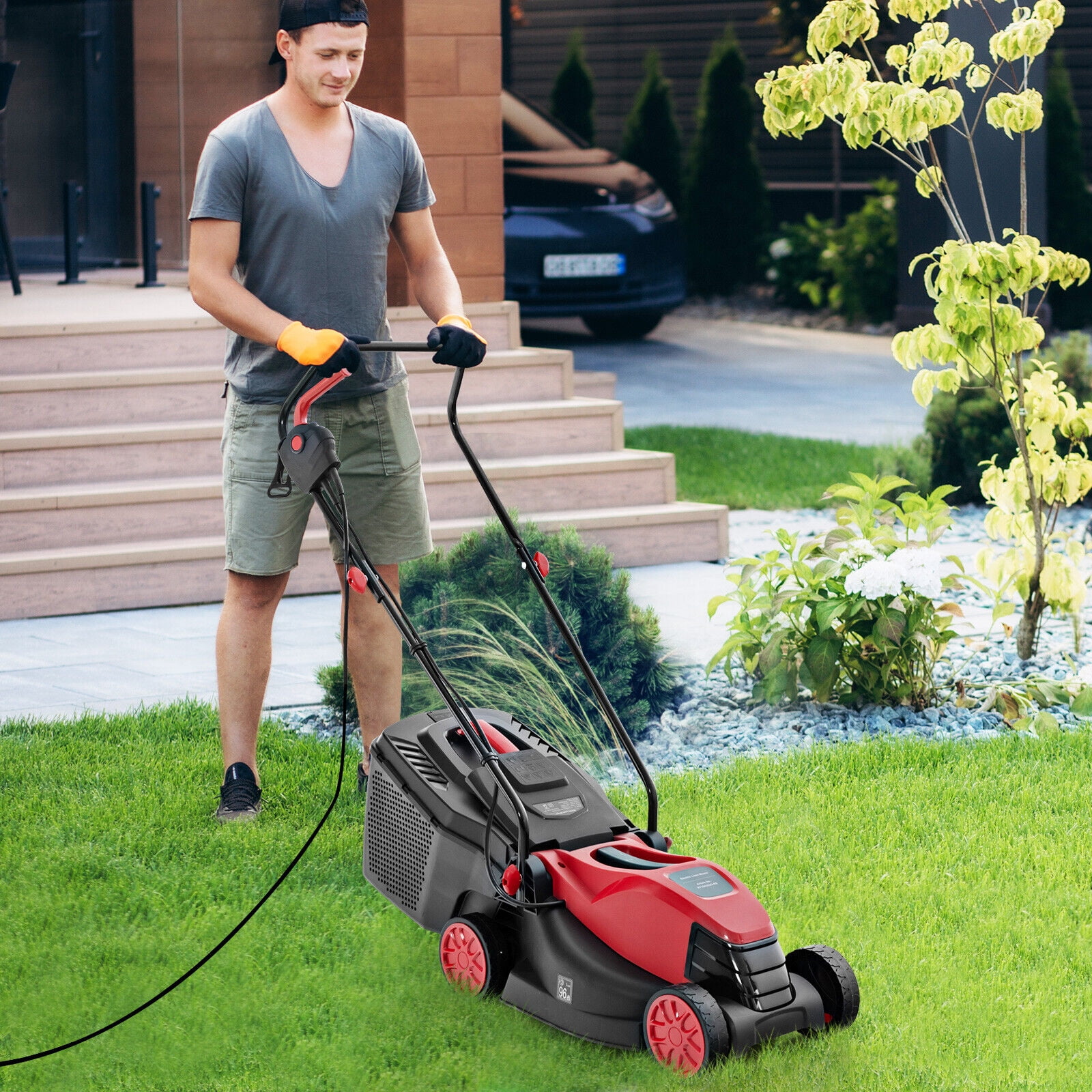 Amijoy Electric Corded Lawn Mower 10-AMP 13-Inch Walk-Behind Lawnmower ...