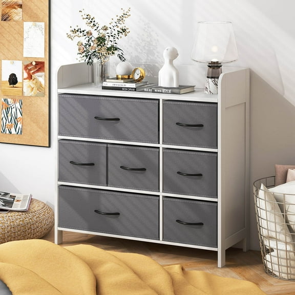 Amijoy Fabric Dresser for Bedroom, Wide Chest of Drawers w/ 7 Drawers, Home Metal Frame Storage Organizer Unit w/ Fabric Bins & Spacious Top