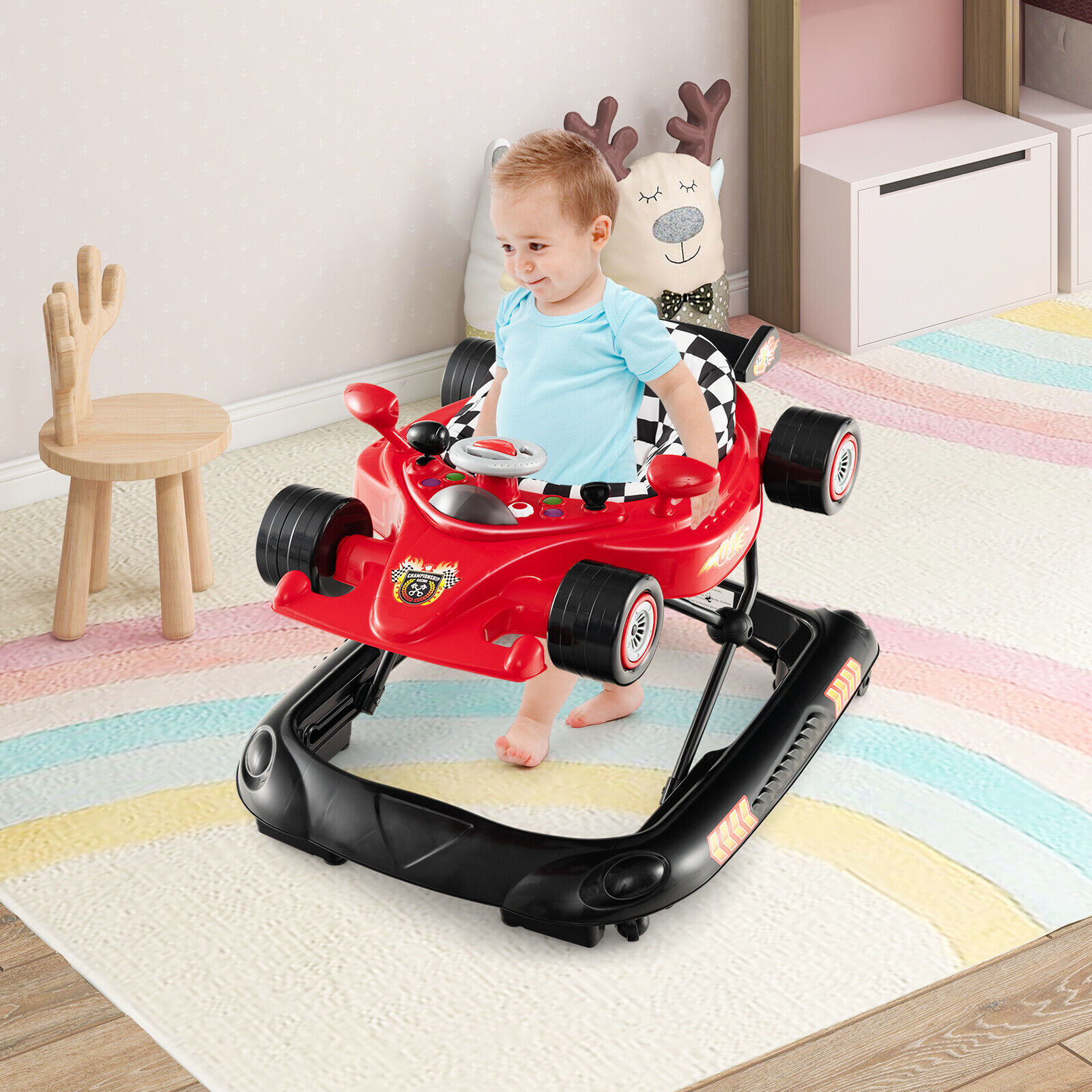 Amijoy Foldable Baby Walker, Race Car Themed Infant Activity Walker