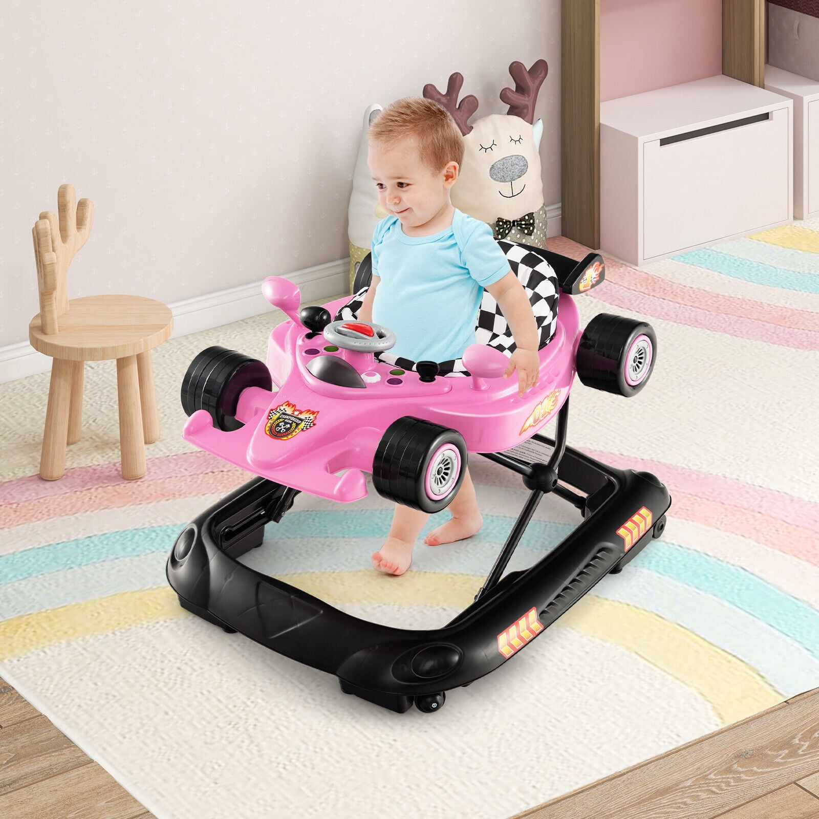 Amijoy Foldable Baby Walker, Race Car Themed Infant Activity Walker
