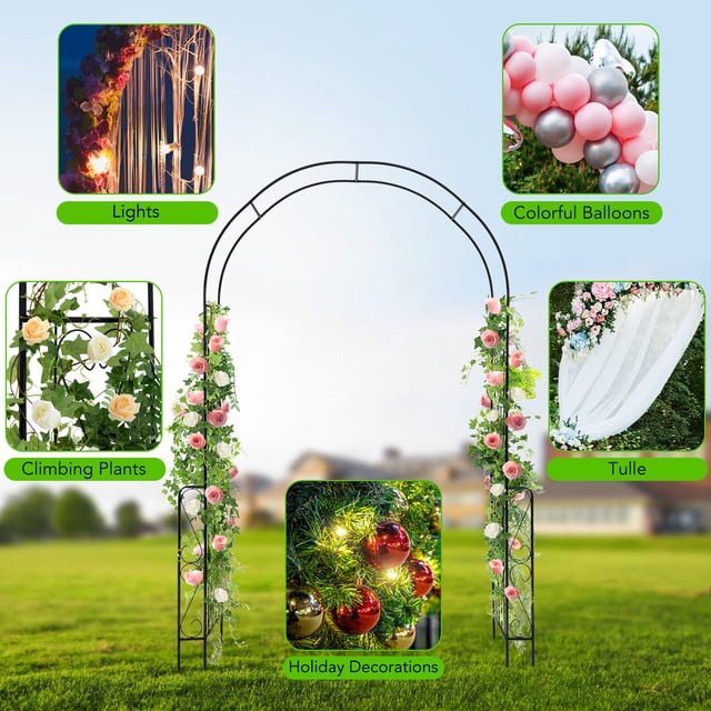 Amijoy Garden Arch Arbor Trellis, 7.9 FT Metal Pergola Arbor w/ Elegant ...