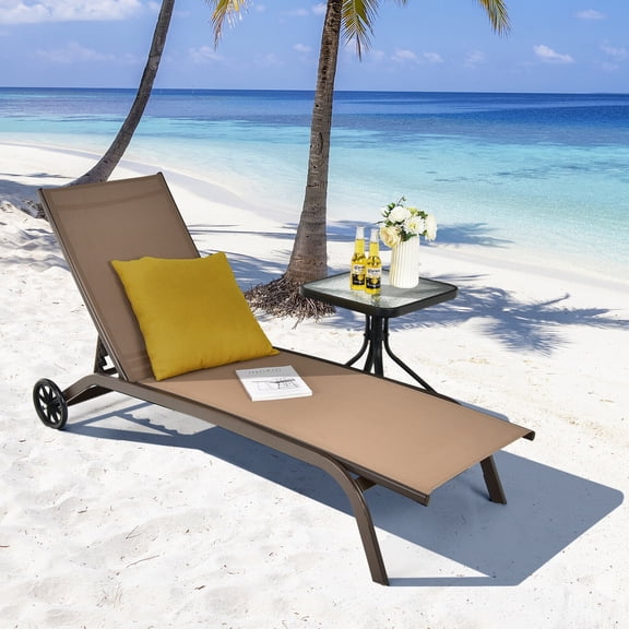 Amijoy Outdoor Chaise Lounge Chair, Patio Lounge Recliner with 6-Position Adjustable Backrest