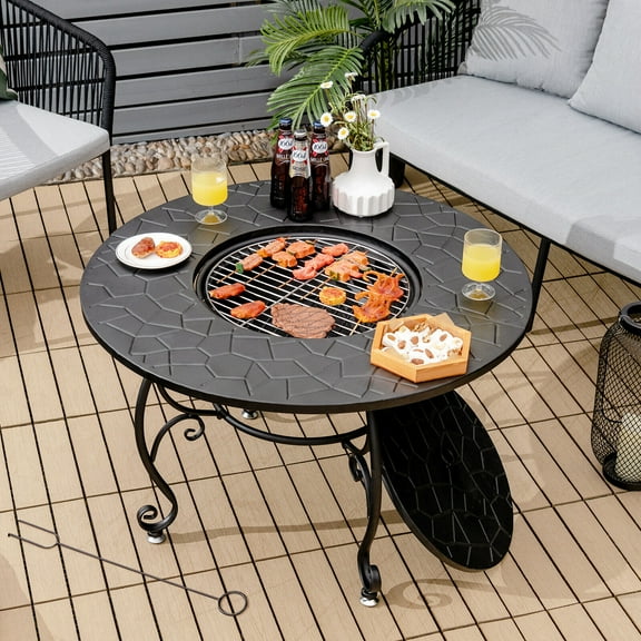 Amijoy Outdoor Fire Pit Table 35.5 inch. Fire Pit Dining Table Charcoal