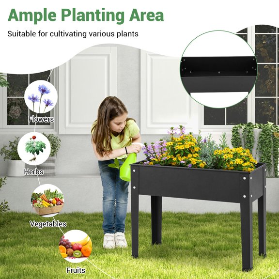 Amijoy Raised Garden Bed w/ Metal Legs, Low Height Elevated Gardening Container w/ Drainage Hole For Vegetables, Indoor Outdoor Planting Box