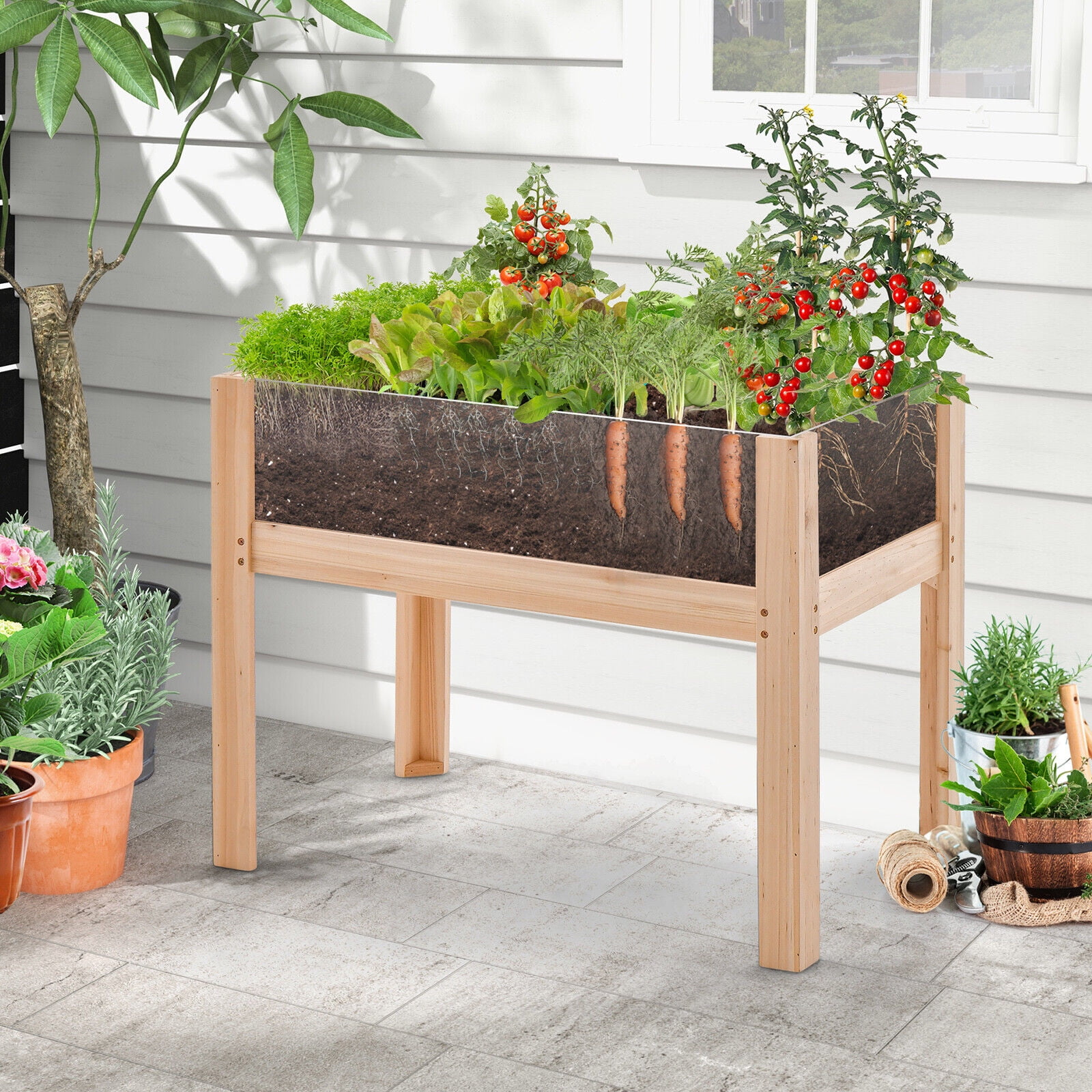 Amijoy Raised Wooden Garden Bed With Legs, 24" Elevated Planter Box With 2 Acrylic Panel Sides, Plant Terrarium With Stand