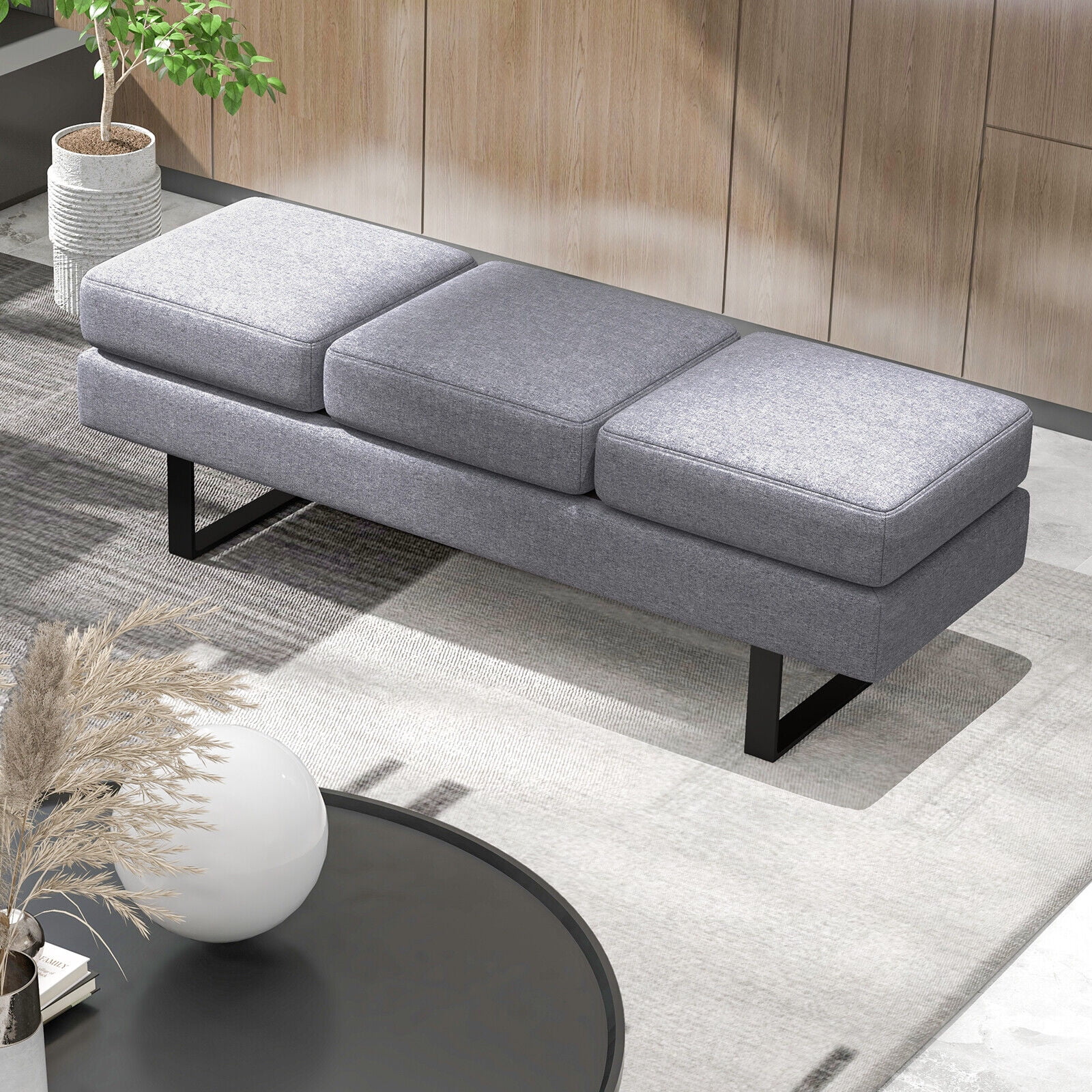 Amijoy Waiting Room Bench Seating, Long Bench w/ Metal Frame Leg, Salon Reception Bench Office Chair