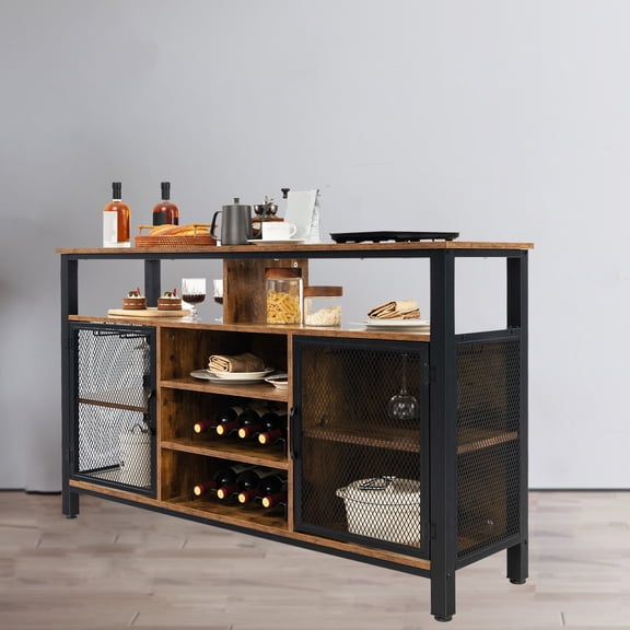 Amijoy Wine Bar Cabinet 55-Inch Buffet Sideboard with 8-Bottle Wine Racks Brown