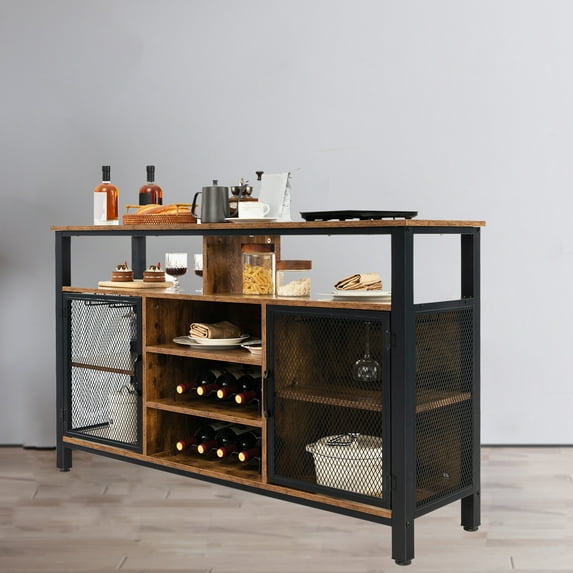 Amijoy Wine Bar Cabinet 55-Inch Buffet Sideboard with 8-Bottle Wine Racks Brown