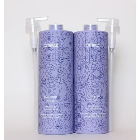 Amika Bust Your Brass Cool Blonde Repair Shampoo & Conditioner 33.8oz With Pumps