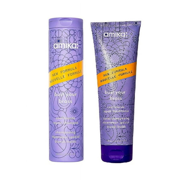 Amika Bust Your Brass Cool Blonde Shampoo 10 oz and Conditioner 8.45 oz Duo - New Formula