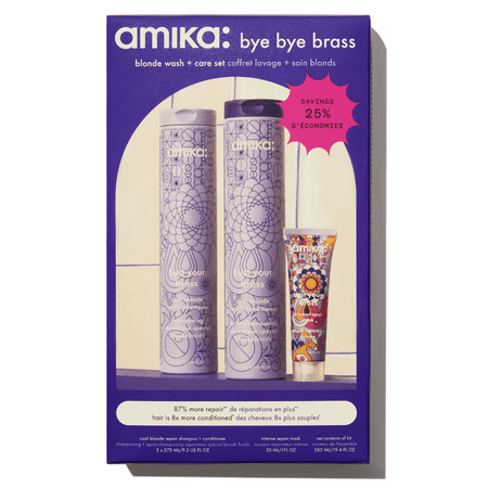 Amika Bust Your Brass Cool Blonde~ Shampoo ,Conditioner 9.2oz & Free Mask 1oz