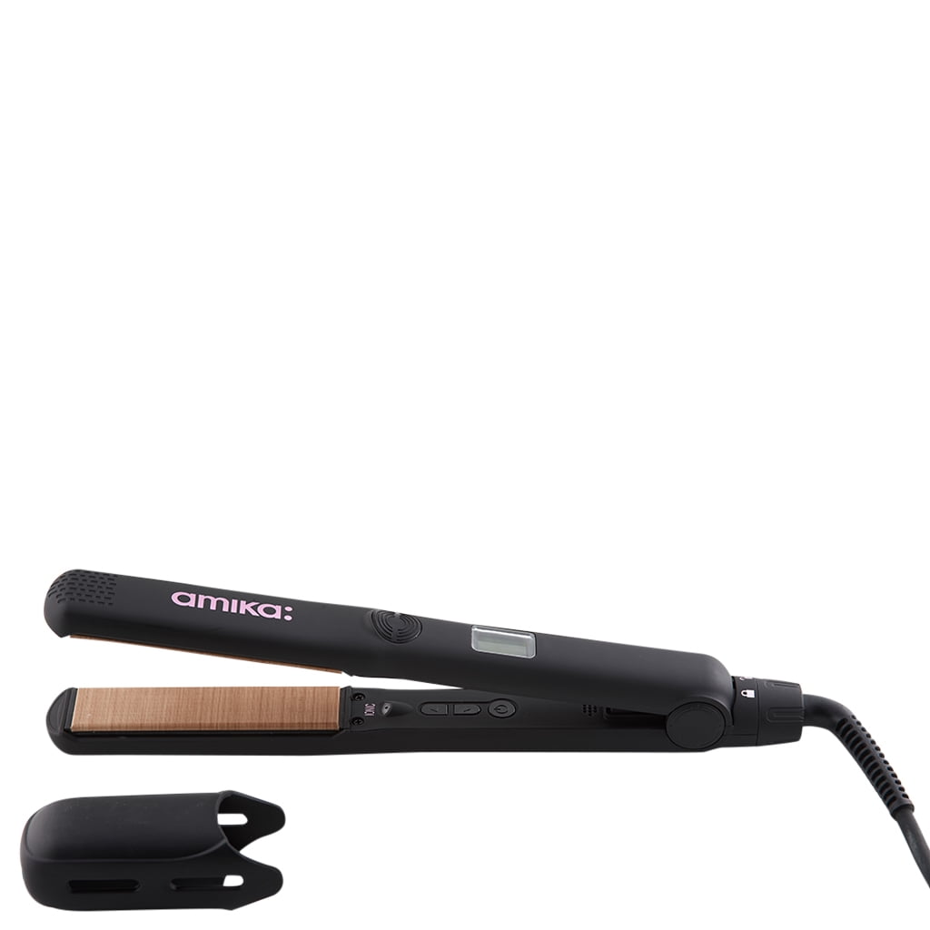 Amika The Antidote Silk Wrapped Styler Professional 1" Ceramic Flat Iron Hair Straightener, Ionic, Black