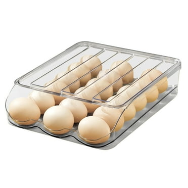 Amikdis Auto Rolling Egg Holder For Refrigerator Large Capacity Egg Container Organizer Tray Bins Stackable Fresh Storage Box For Fridge Plastic Clear(1 Layer)