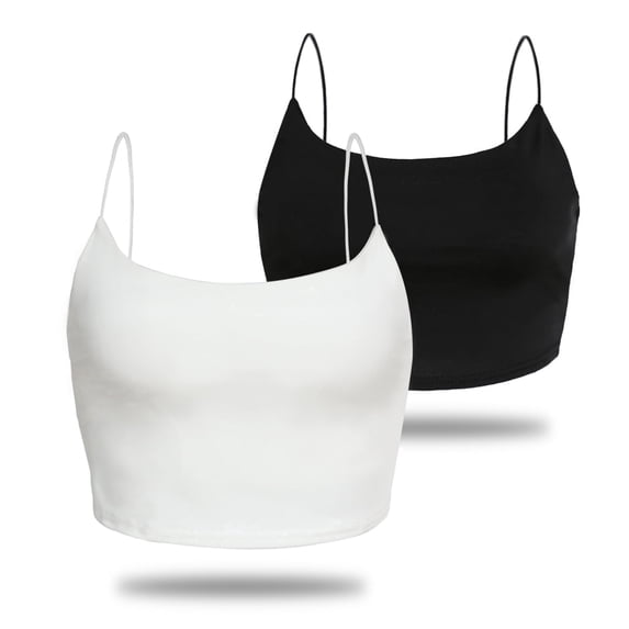 Amilia Women's Basic Solid Cami Spaghetti Double Layer Crop Tank Top