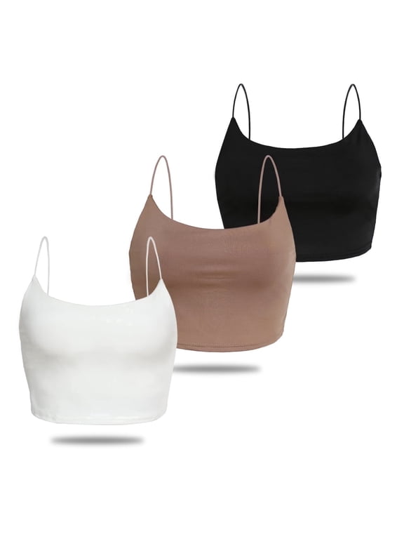 Women's Basic Solid Cami Spaghetti Double Layer Crop Tank Top