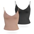 thumbnail image 1 of Amilia Women's Basic Solid V Neck Cami Spaghetti Double Layer Crop Tank Tops Casual Shirts, 1 of 6