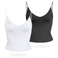 thumbnail image 1 of Amilia Women's Basic Solid V Neck Cami Spaghetti Double Layer Crop Tank Tops Casual Shirts, 1 of 6