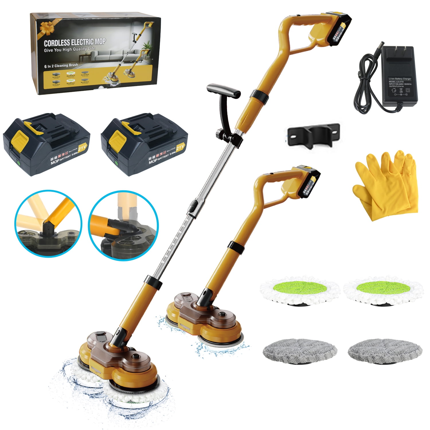 Amiluo Cordless Electric Mop, DualMotor steamer mop with 2 Gears