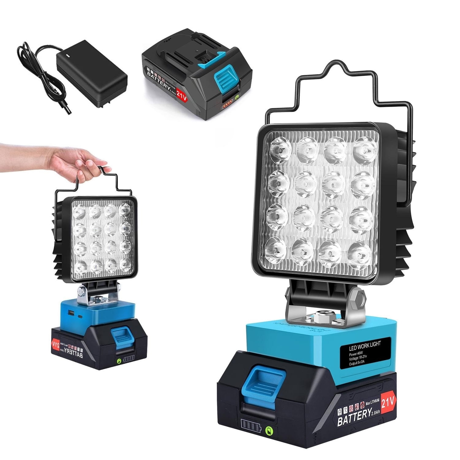 Amiluo Cordless Job Site Light with Battery, 48W LED Flood Light with