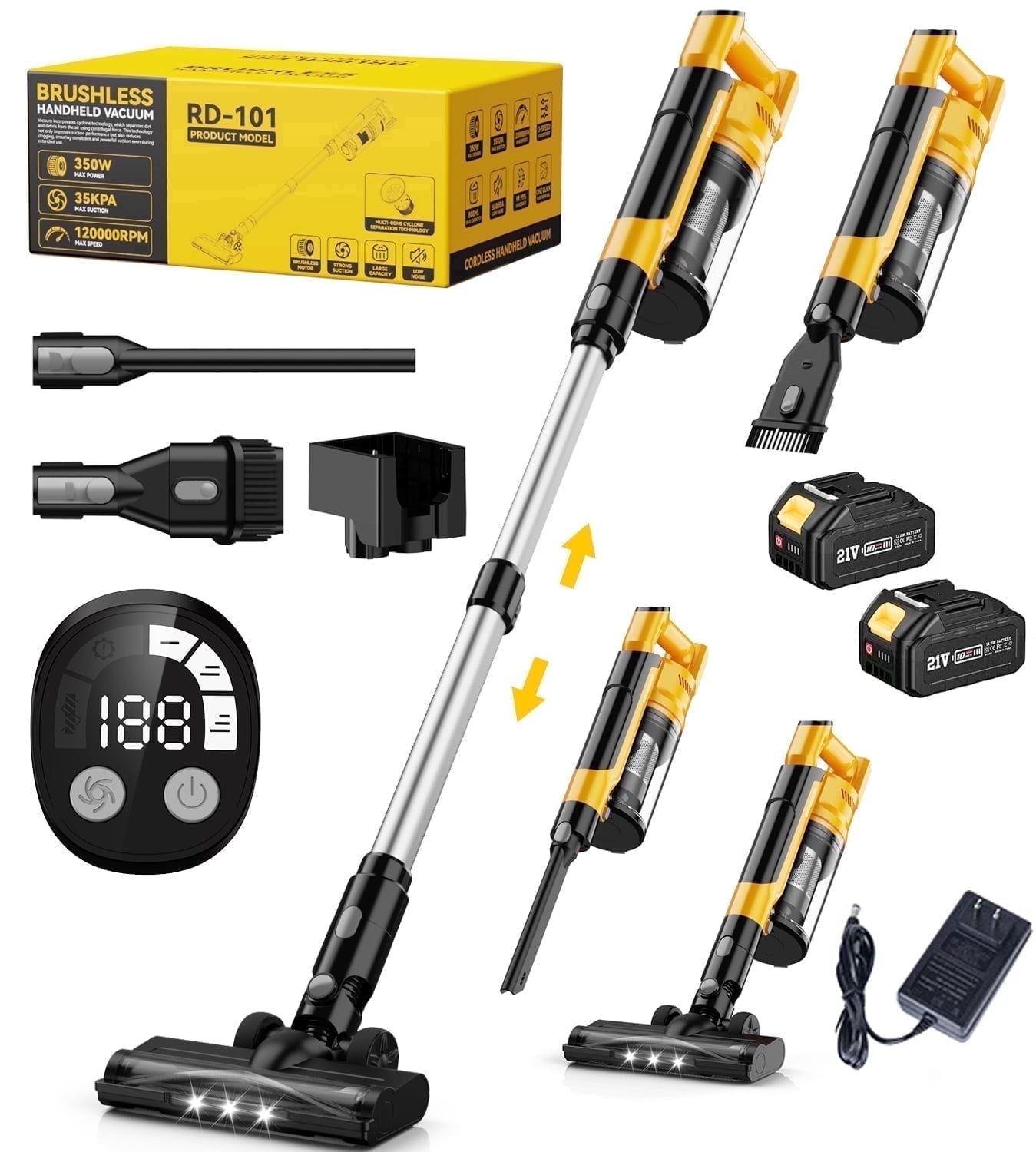 Amiluo Cordless Vacuum Cleaner, 700W 60KPA 72mins Brushless Vacuum Cleaners for Home, 8000mAh large Battery Stick Vacuum with Hepa Filter, 6 in 1 Handheld Vacuum for Pet Hair/Carpet/Hard Floor, V1-1