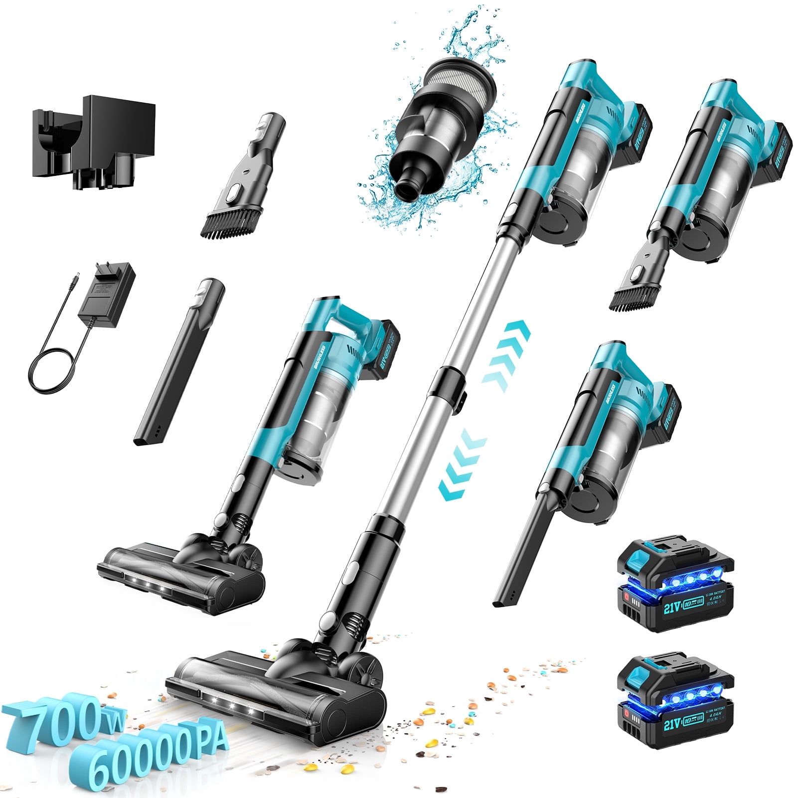 Amiluo 8000mAh Cordless Vacuum Cleaner, 700W 60KPA 72mins Brushless Vacuum Cleaners for Home, 6 in 1 Stick Vacuum with Hepa Filter, Led Display for Pet Hair/Carpet/Hard Floor/Dorm