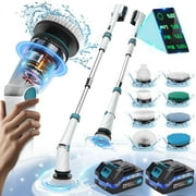 Amiluo Electric Spin Scrubber, 1200 RPM Cordless Bathroom Power Scrubber with Extension Handle & 8 Replaceable Heads, Shower Cleaning Brush for Tub Tile Floor